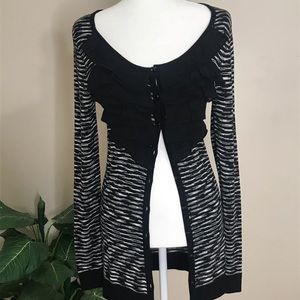Kensie Pretty Black and White Ruffle was Cardigan